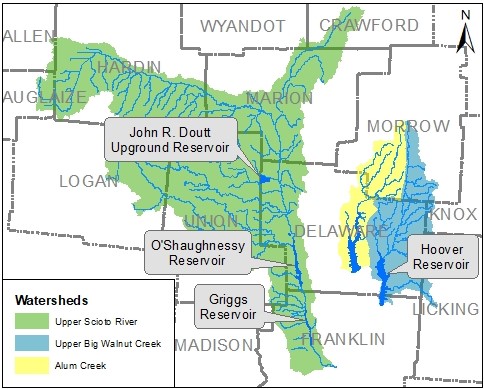 Map of Columbus' Surface Supply Watersheds